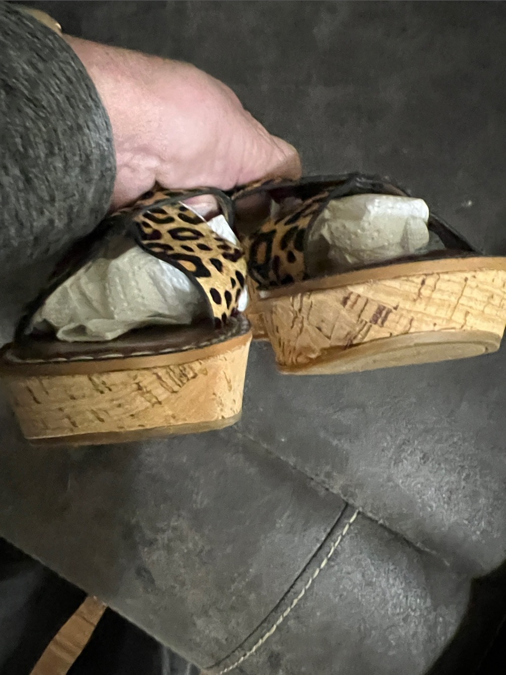 Sam Edelman Leopard Print Leather Slide Platform Mules - Tan & Black - Picture 7 of 9